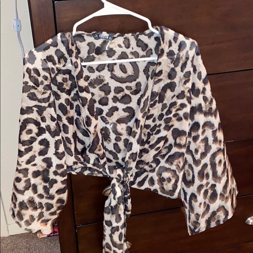 Sheer cheetah tie top